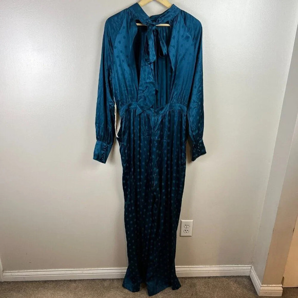 Happy X Nature Kate Hudson Polka Dot Jumpsuit Size 10 Open Back Teal Blue Event - Picture 4 of 15
